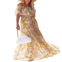 Dame Maxi haljine cvjetni print dugačak haljina kratki rukav ljetni plažni sundovlasnik boemski odmor