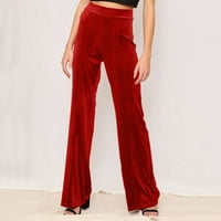 Sehao ženske pune boje u sredini struka pamučne hlače labave ravne džepove casual pantalone, crvena