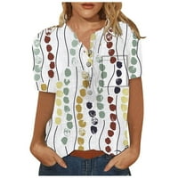Qcmgmg bluze za žene srušeno casual labavo fit gumb dolje majice Ljetni Henley kratkih rukava Grafičke