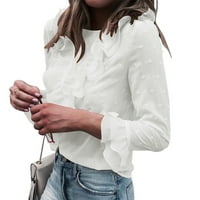Ženska košulja i bluze Taupe šifonska bluza za žene Ležerne prilike TOP čipka Polka Dot O izrez majica