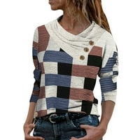 Žene T majice Labavi fit dugi rukav Cross ovratnik V Crt Geometry Dugme pulover vrhove udobne majice