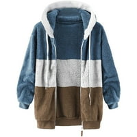 Zimske jakne za žene, žene Fluffy Fleece Coat Sherpa Fau krznene jakne s kapuljačom Fuzzy puni zvjezdani