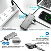 USB C laptop priključna stanica Dual Monitor HDMI 4K 60Hz Multiprort adapter u USB C HUB-u, Thunderbolt Dock Trocple prikaz sa HDMI + VGA, RJ Ethernet, 100W PD, USB za MacBoovo, Dell, HP, Lenovo