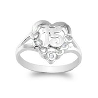 Bijelo pozlaćeno srce u obliku srca u obliku prstena quinceanera veličine 4-9