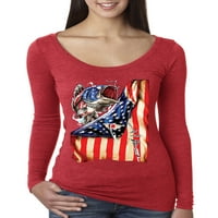 Divlji bobby bass američki zastava Patriotski orlov ženske kašike s dugim rukavima, vintage crvena,