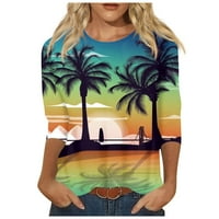 Feterrnal ženska modna casual havajska rukav na plaži na plaži tiskani okrugli vrat majica Top ženske