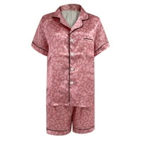 Ženska dugmeta za spavanje dolje majice kratki rukav meke kratke hlače Leopard Print casual pidžama