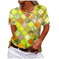 Lyylayray bluza za žene Ženski V-izrez Cross šuplje majice kratkih rukava Top Yellow S