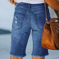 Riforla Women Hlače Ženske kratke hlače Srednji struk rippio Frayed Hemles Stretchy Jean Hratke sa džepovima