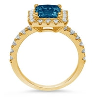 3.84ct Emerald Cut Prirodni London Blue Topaz 14K žuti zlatni godišnjički angažman halo prstena veličine