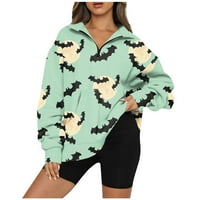 APEPAL ženski povremeni modni dugi rukavi Halloween Print Prevelici Zip Dukserirt TOPIN MINT Green 2XL