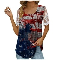 Strungten ženska majica Okružna vrata naletana čipka za neovisnost kratkih rukava Dan za neovisnost