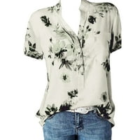 Moda Plus kratka štamparija Jednostavna rukava Veličina maksimalne bluze Žene Pocket Ženska bluza XXL