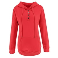 Gotyou Žene Duksevi sa čvrstim bojama Dugi rukav pulover Dukseri Zimska odjeća Duks crveni XXL