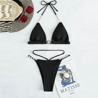 Ženski bikini retro kupaći kostimi kupaći kostimi Vintage kupaći kostim Split kravata s malim strukom kupaći kostim crni l