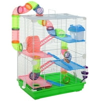 Ikayaa Tiers Hamster Cage Portable Animal Travel Carrier W Works Wheels Tube
