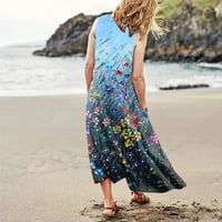 Modni ljetni casual udobnog cvijeća pamuk bez rukava sa džepom haljine za plažu za ženske haljine