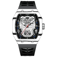 Skelet Automatski mehanički min. Tourbillon Tonneau ručni sat Carbon Fiber Silikonski safir kristalno