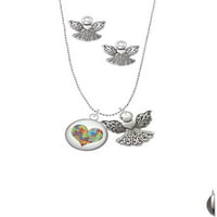 DELIGHT nakit silvertone zagonetka za puzzle srce srebrni ton čuvar anđela šarm ogrlica i naušnice