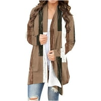 Chunky Cardigan Scoop Cardigan s dugim rukavima Cvjetni poliester, Spande Brown Winter Cardigani za