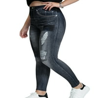 Voguele Women FAU traper pant od rippane lažne traperice Tummy Control Plus size gamaše joga dno utegnute