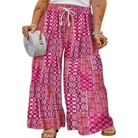 Eyicmarn ženske boemske hlače na širokim nogama casual labavi cvjetni tisak elastični hlače za crtanje