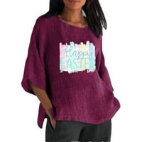 Amidoa Ženska ležerna majica Uskrsni ispisani okrugli vrat kratkih rukava pulover bluza vrhova ljetna