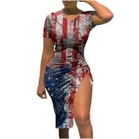 Ženska seksi ljetna USA zastava Skraćena suknja Kratki rukav Okrugli neovisnosti za neovisnost za neovisnost
