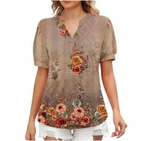 Ženska cvjetna bluza Notch V izrez mjehurić kratkih rukava za žene Ljetne košulje ležerne majice