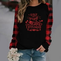 Štedne ženske košulje plairane rukave božićne grafičko pismo Ispiši casual okrugli vrat Raglan pulover