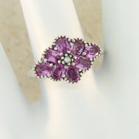 Pink Victorian Style Lab-Created Pink Sapphire & Pearl Filigranski prsten 261Z