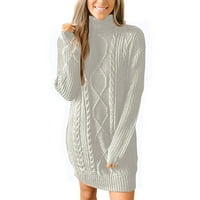 Zunfeo džemper haljina za žene - kabel pletene vrhove opušteno fit čvrsti pulover s dugim rukavima izrez