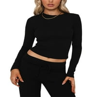 MEIHUIDA Žene dugih rukava majica Solidna tanka montirana rebrasta tee top bluza Y2K 90-ih E-Girl Streetwear