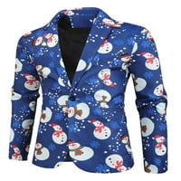Yilvust Muški božićni tisak 3-komadni odijelo za jakne pakete dugih rukava Odijelo Svečano rever Pocket