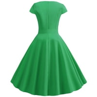 Ljetne haljine Classic Bowknot Lood MIDI V-izrez kratki rukav, pune haljine u boji za žene zelene l
