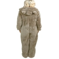 Grianlook ženske plišane dukseve Fuzzy Fleece Solid Boja ravna noga romper salon patentne pantalone