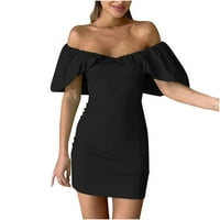 Finelylove seksi crne haljine za ženu casual maxi haljina A-line dugi kratki rukav čvrst crni XL