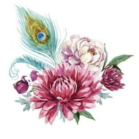 Elegantni akvarelni cvjetni buket sa panelom paunog pera