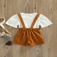 Aturuste Toddler Girls Ljeto odijelo Rebraste pune boje okrugli vrat kratkih rukava s kratkim kratkim
