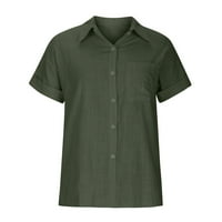 Ženske vrhove Modna majica na čvrstom gumbu ženka V izrez labava majica vojska zelena 3xl