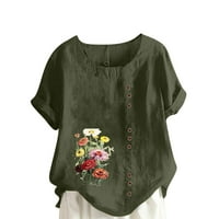 Žene ljetne pamučne majice Thirts Top Trendy kratki rukav Ležerne prilike za okrugli vrat Tee Loose