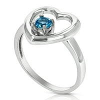 CTTW Swiss Blue Topaz prsten. Sterling Silver Rhodium oblik bogate srcem
