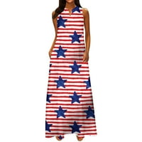 Xihbxyly Cleance 4. jula Dan nezavisnosti USA haljina za ispis zastave, ženske maxi ljetne haljine za žene Ležerne prilike V-izrez bez rukava bez rukava Duga haljina Plava # 1