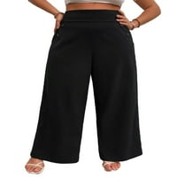 Ženske crne casual ravnice široke pantalone plus veličine plus
