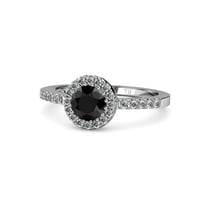 Black and White Diamond Halo Angažman prsten 1. CT TW u 14K bijelo zlato .Size 8.5