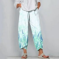 Capri pantalone za ženske ležerne pamučne posteljine široke pantalone za obrezivanje noge Ljetni cvjetni