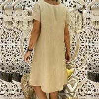Safuny Ženska Trendy Mini labava haljina Čvrsta boja kratki rukav V izrez haljina od pamučne platnene