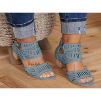 Lacyhop Dame Ležerne cipele Chunky Heel Haljina Sandal Peep nožni sanduk Radne seksi cipele izdubljene ljetne pumpe plave 4,5