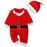 Maxcozy Soft Velvet Christmas Outfit Set Baby Boy Toddler Djevojka Santa Claus Bodysuit sa šeširom 6-mjeseci