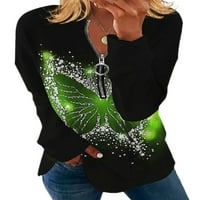 Dame majica Zip Tee Butterfly tiskana majica Casual Tops Radna bluza tunika Green 2xl